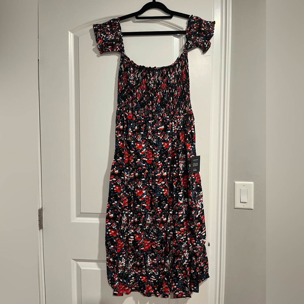 View from the Meadow Black Floral Print Off-the-Shoulder Dress